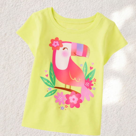 CHILDREN'S PLACE Yellow Toucan Graphic Short Sleeve T-Shirt NEW Girls Size 3T - Picture 1 of 4